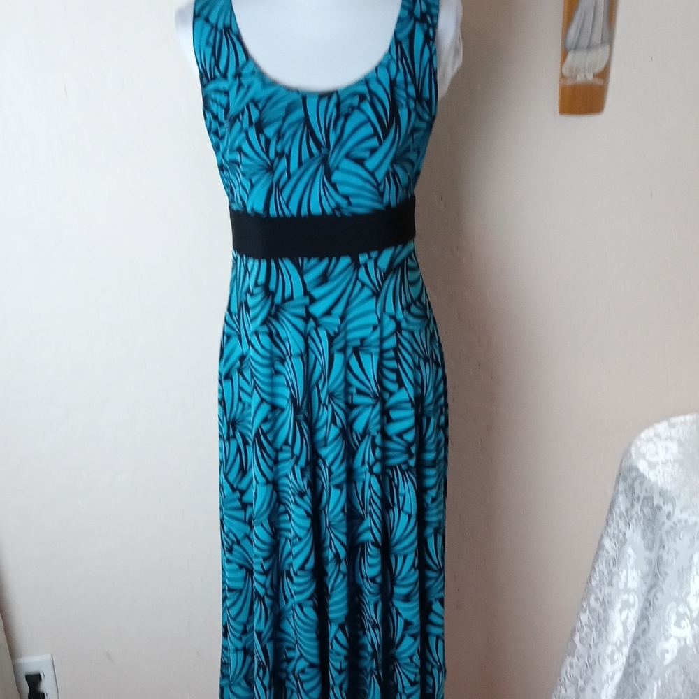 Perceptions Teal and Black Midi Dress